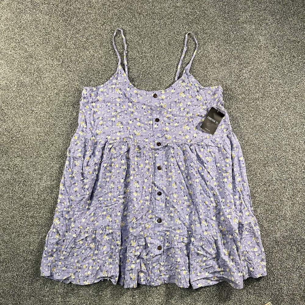 Forever 21 Women’s Large Purple Floral Button Front Tiered Mini Dress NWT